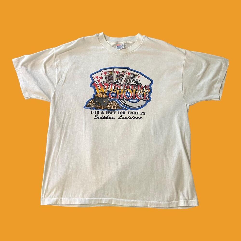 Very slightly stained vintage 90s Winners Choice Sulphur Louisiana Casino Tee